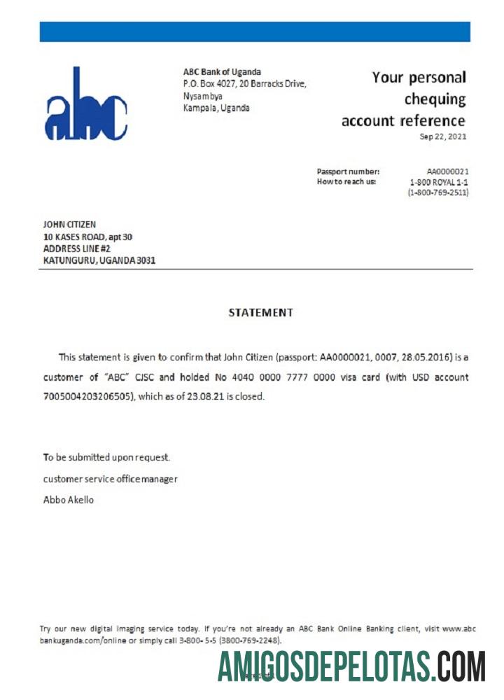 Referência de fechamento ABC de Uganda modelo